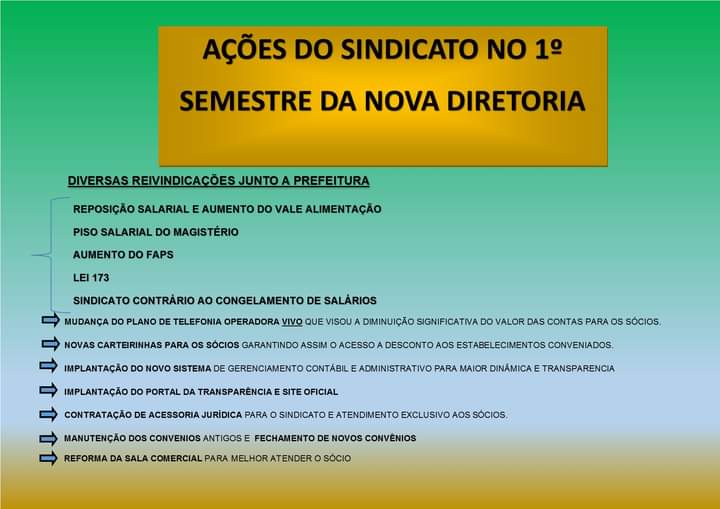 AÇÕES DO SINDICATO PARA O PRIMEIRO SEMESTRE DE 2020 