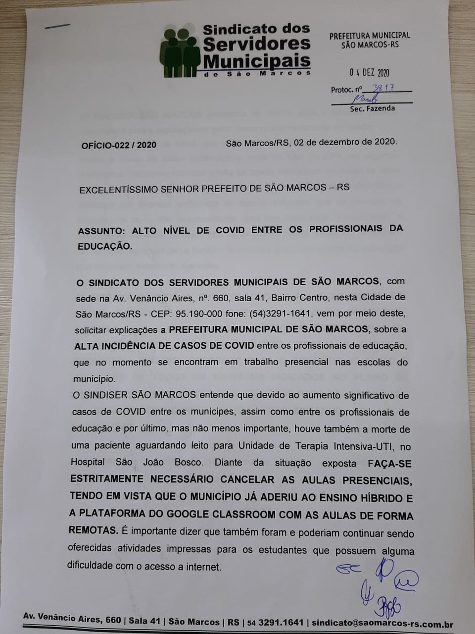 Alto índice de Covid entre os profissionais de educação e população em geral.